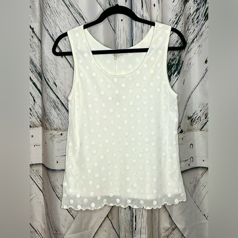 NILE White Mesh Sleeveless Tank Top Polka Dots S